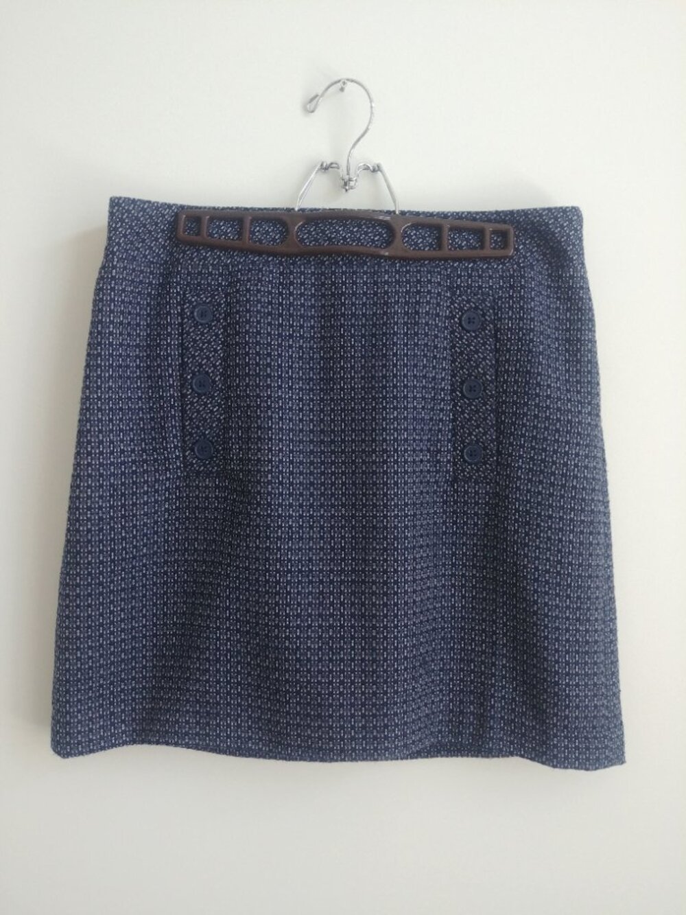 Loft Ann Taylor 8 navy blue soft tweed look mini short skirt